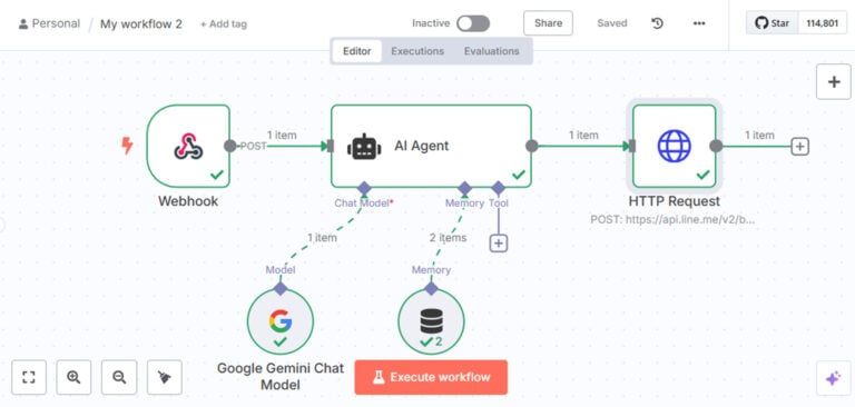 Line Bot Webhook Workflow AI Workflow: เชื่อมต่อ Google Gemini กับ LINE Bot ด้วย n8n