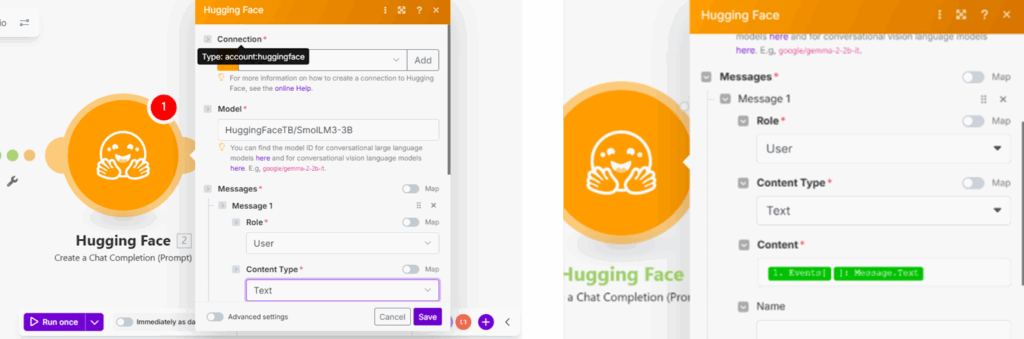 make.com hugging face