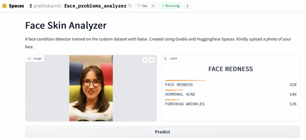 Hugging Face, Nick Panaya Sudta,
Hugging Face Spaces AI Model,
Face Skin Analyser, Skin Analyser
