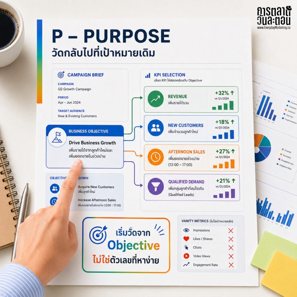 Clear infographic illustrating marketing objectives and KPI metrics for business growth.