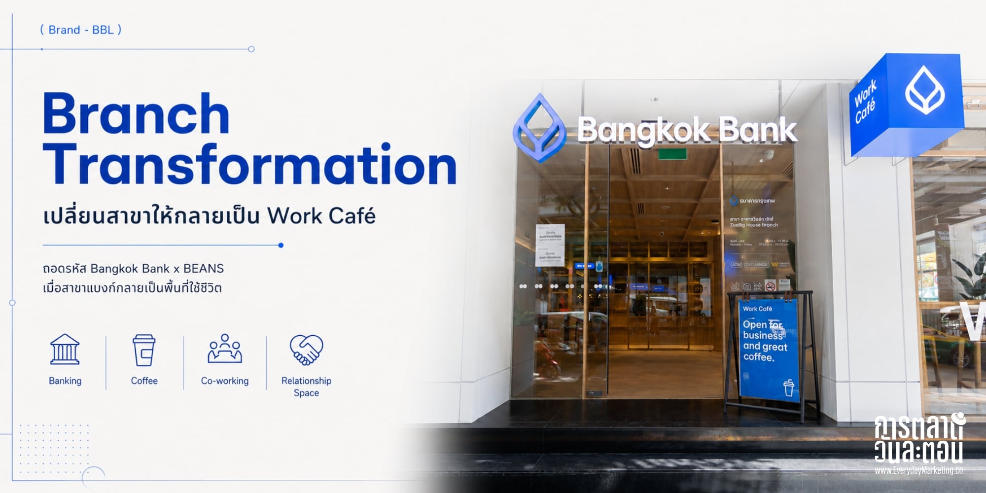Branch Transformation ธนาคารกรุงเทพ เปลี่ยนสาขาซิลลิค เฮ้าส์ เป็น Work Café จับมือ BEANS ลดกาแฟ 25-50% ถอดโมเดล Santander 200 สาขา 9 ประเทศ และกลยุทธ์ Loyalty