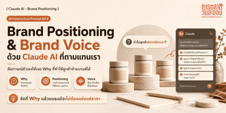 หา Brand Positioning และ Brand Voice ด้วยการให้ Claude สัมภาษณ์เรา 8 คำถาม แจก 10 Prompt กึ่งสำเร็จรูป พร้อมเทคนิค Interactive Prompt เปลี่ยน AI เป็นที่ปรึกษาแบรนด์