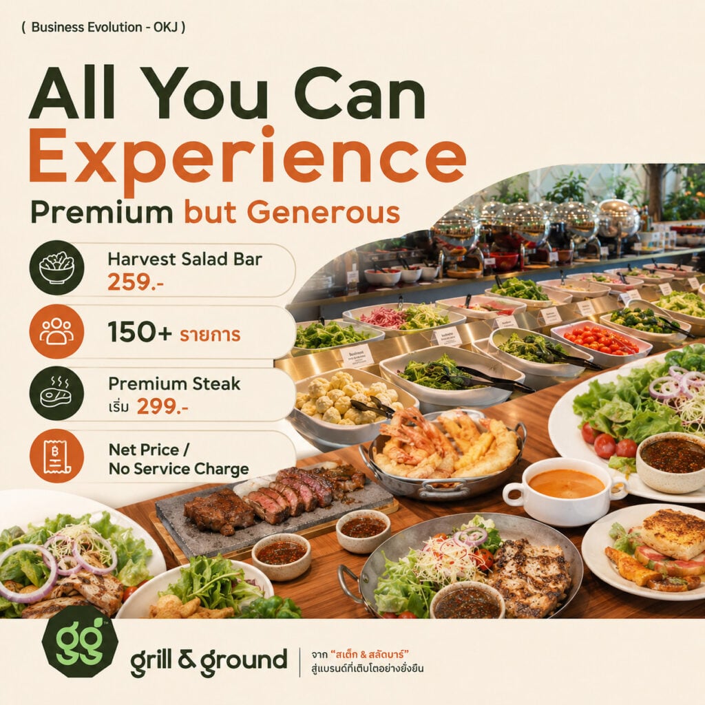 การตลาดโอ้กะจู๋ ปั้นแบรนด์ใหม่ Grill & Ground แปลงสาขาเดิมเกิน 5 ปีแทนเปิดใหม่ ตั้งเป้ารายได้ 70-100 ล้าน ชิงตลาดอาหารสุขภาพ 5,200 ล้าน
