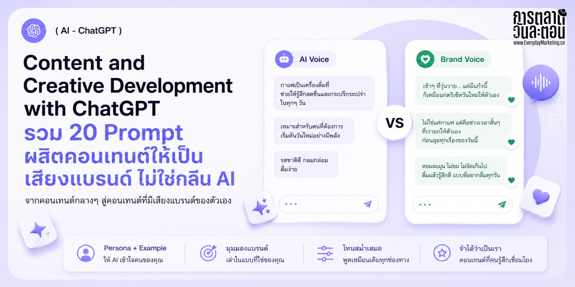 Content and Creative Development ด้วย ChatGPT รวม 20 Prompt ผลิตคอนเทนต์ให้เป็นเสียงแบรนด์ ไม่ใช่กลิ่น AI ด้วยสูตร SPICE พร้อม Case Study