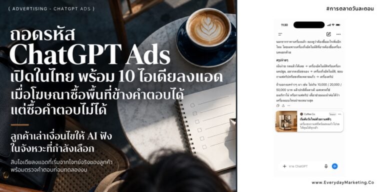 ChatGPT Ads เปิดในไทยแล้ว ถอดรหัสว่าต่างจาก Search Ads ตรงไหน พร้อม 10 ไอเดียลงโฆษณา ตัวอย่าง Prompt และหน้าตาโฆษณาจริง ข้อจำกัด และเหตุผลที่ควรเริ่มตอนนี้