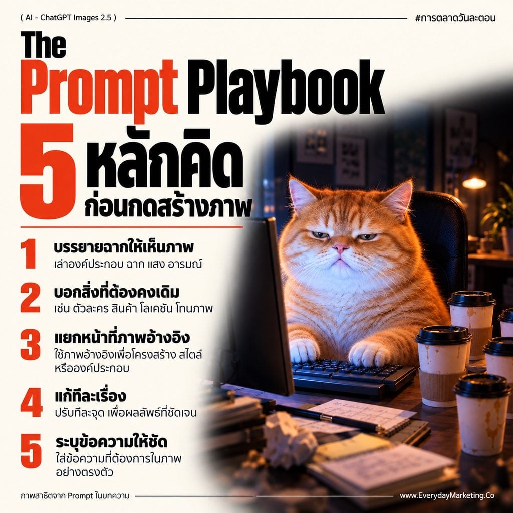 Prompt ChatGPT Images 2.5 เหมือนหรือต่างจาก Image 2.0 สรุปจุดเปลี่ยนของวิธีสั่งงาน แนวทาง 5 ข้อ พร้อม 10 ตัวอย่าง Prompt เทียบเก่า-ใหม่ให้ Copy ไปใช้ได้ทันที